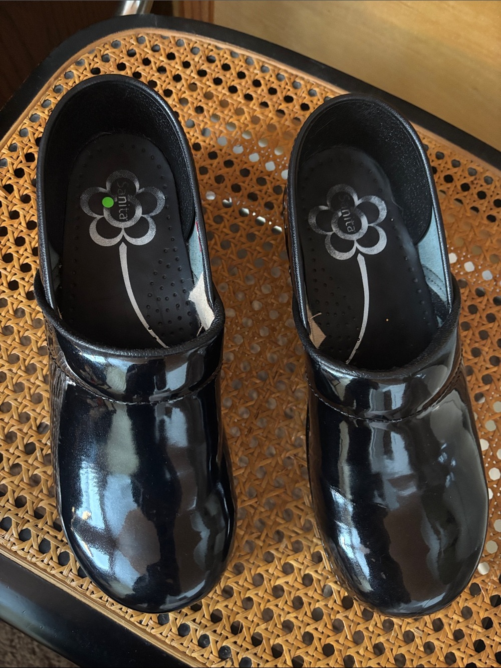Sanita Black Patent Slip-On Clog Shoes - Picture 3 of 7